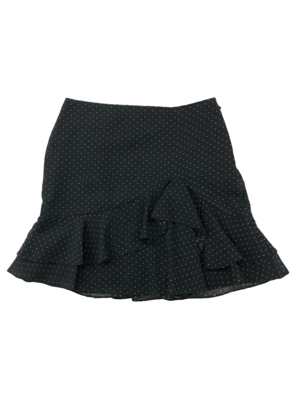 Club Monaco black Swiss dot jacquard ruffle lined mini skirt Size 4 Romantic
